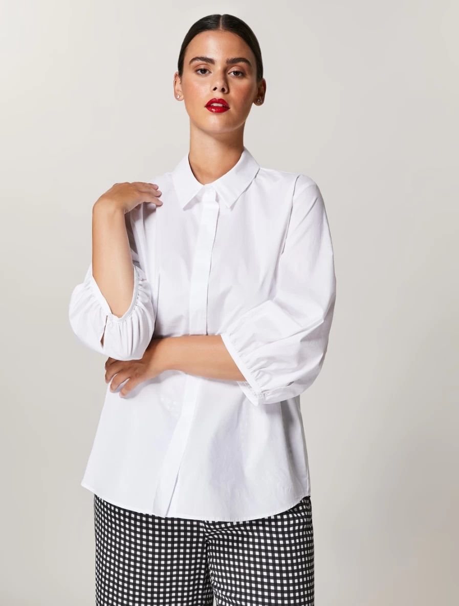 "Marina Rinaldi Women's White Cotton Poplin Shirt"
