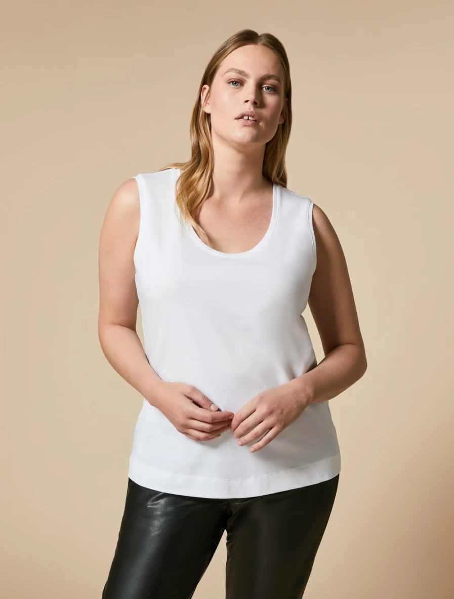 "Marina Rinaldi Women's White Jersey Top – Elegant Comfort & Style"
