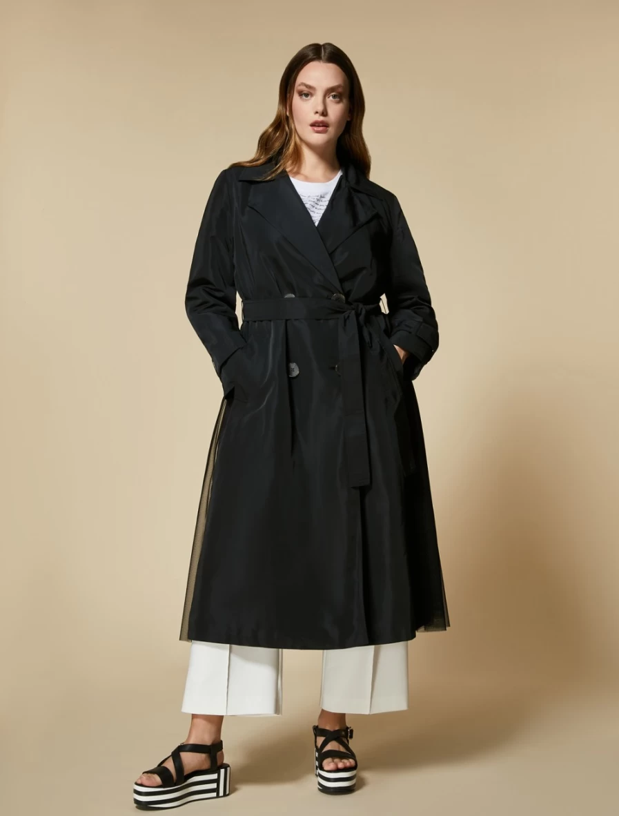 Marina Rinaldi Women's Black Water-Repellent Faille & Tulle Raincoat
