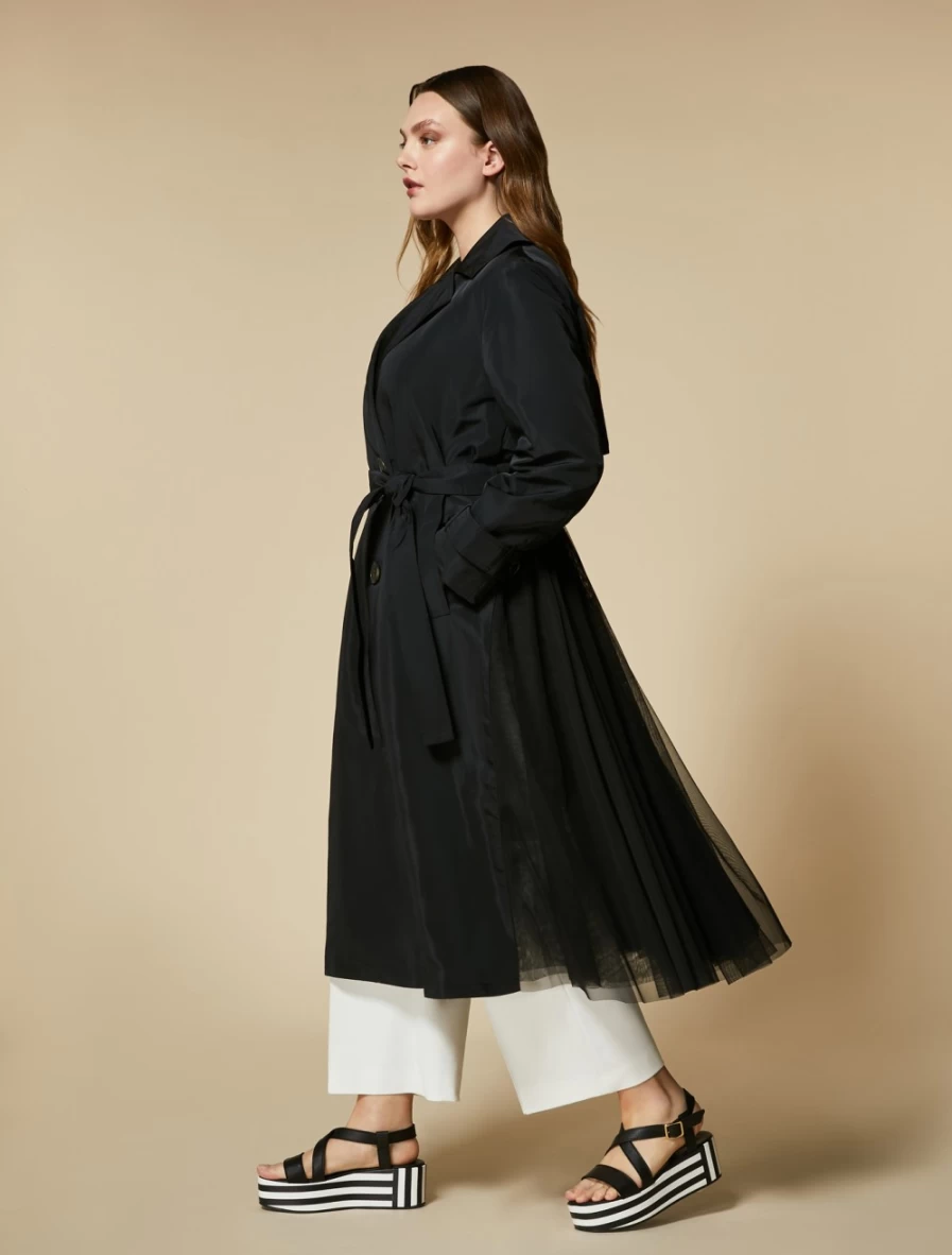 Marina Rinaldi Women's Black Water-Repellent Faille & Tulle Raincoat