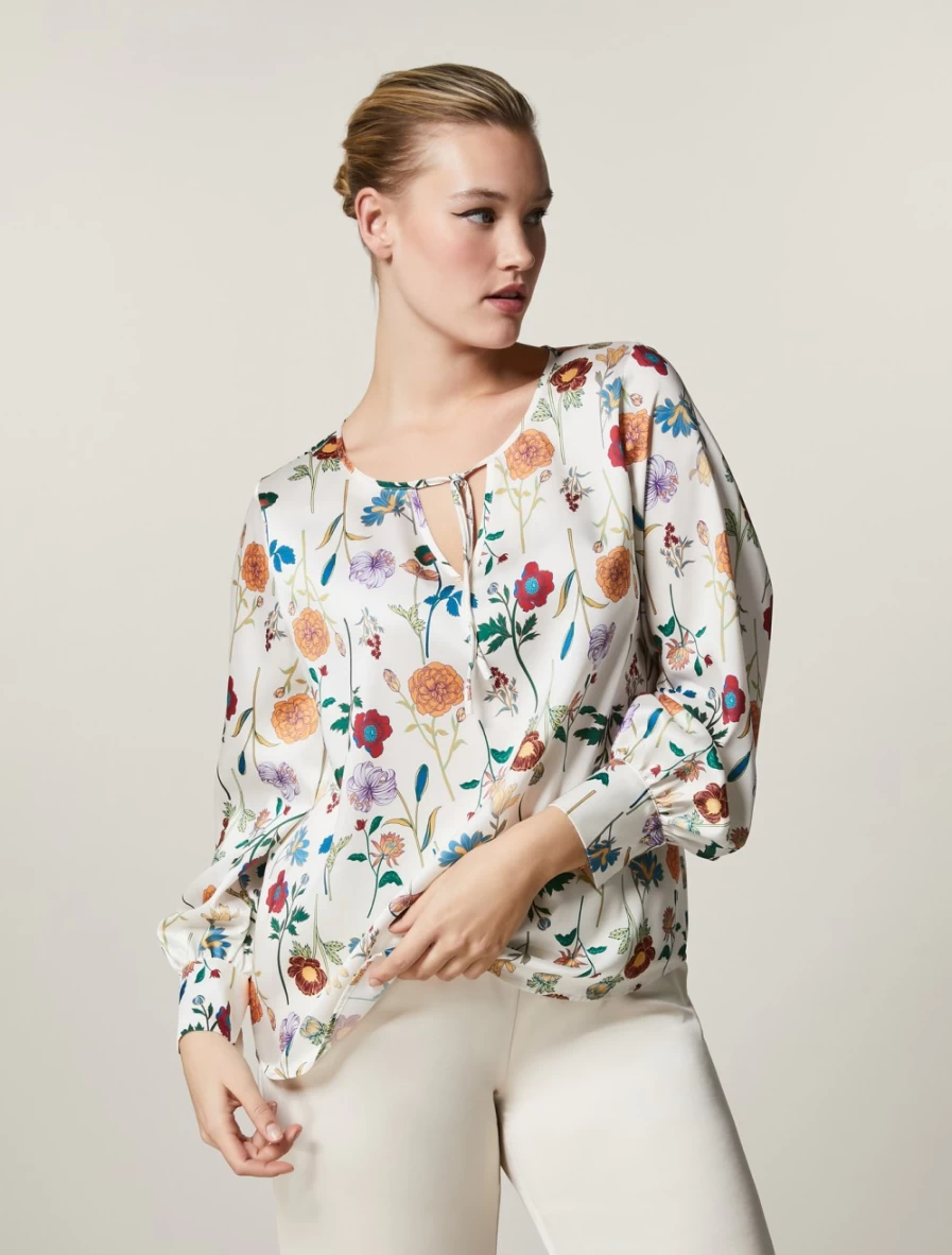 Marina Rinaldi Women's Sand Printed Twill Blouse