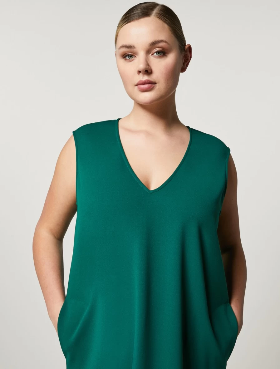 Marina Rinaldi Women's Dark Green Scuba Jersey Crepe Dress - Elegant & Comfortable