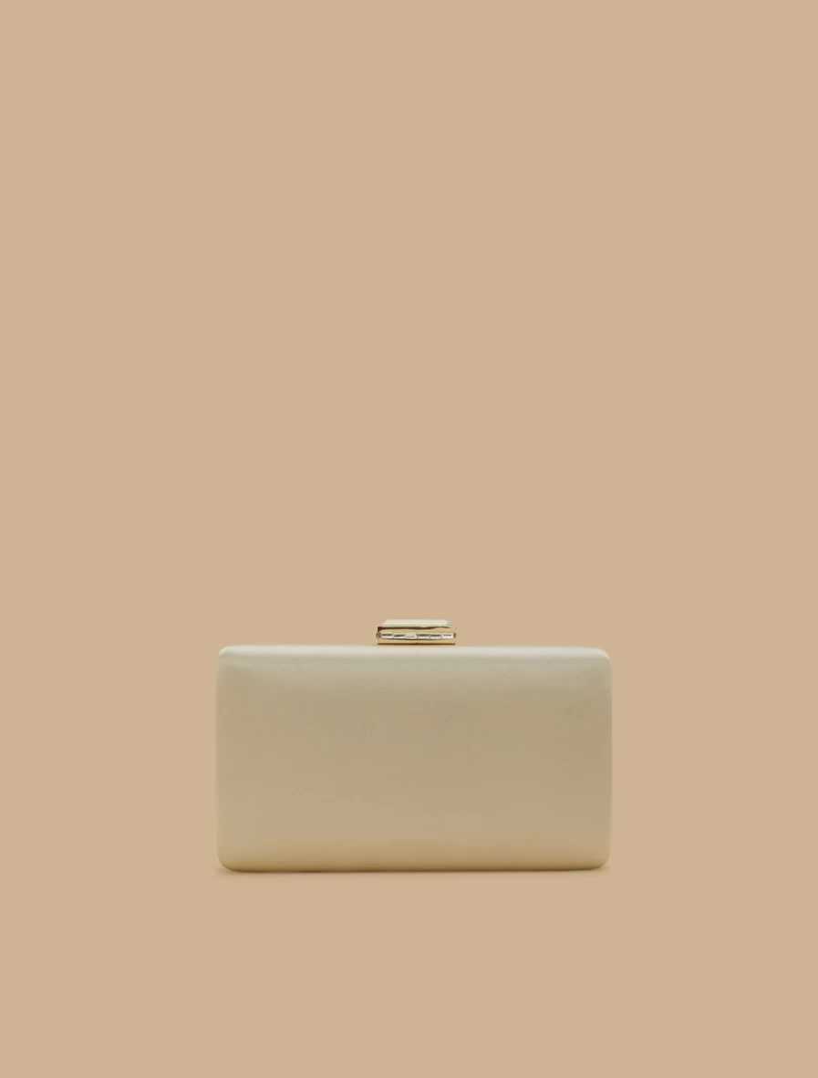 Marina Rinaldi Women's Beige Satin Clutch Bag - Elegant Evening Handbag