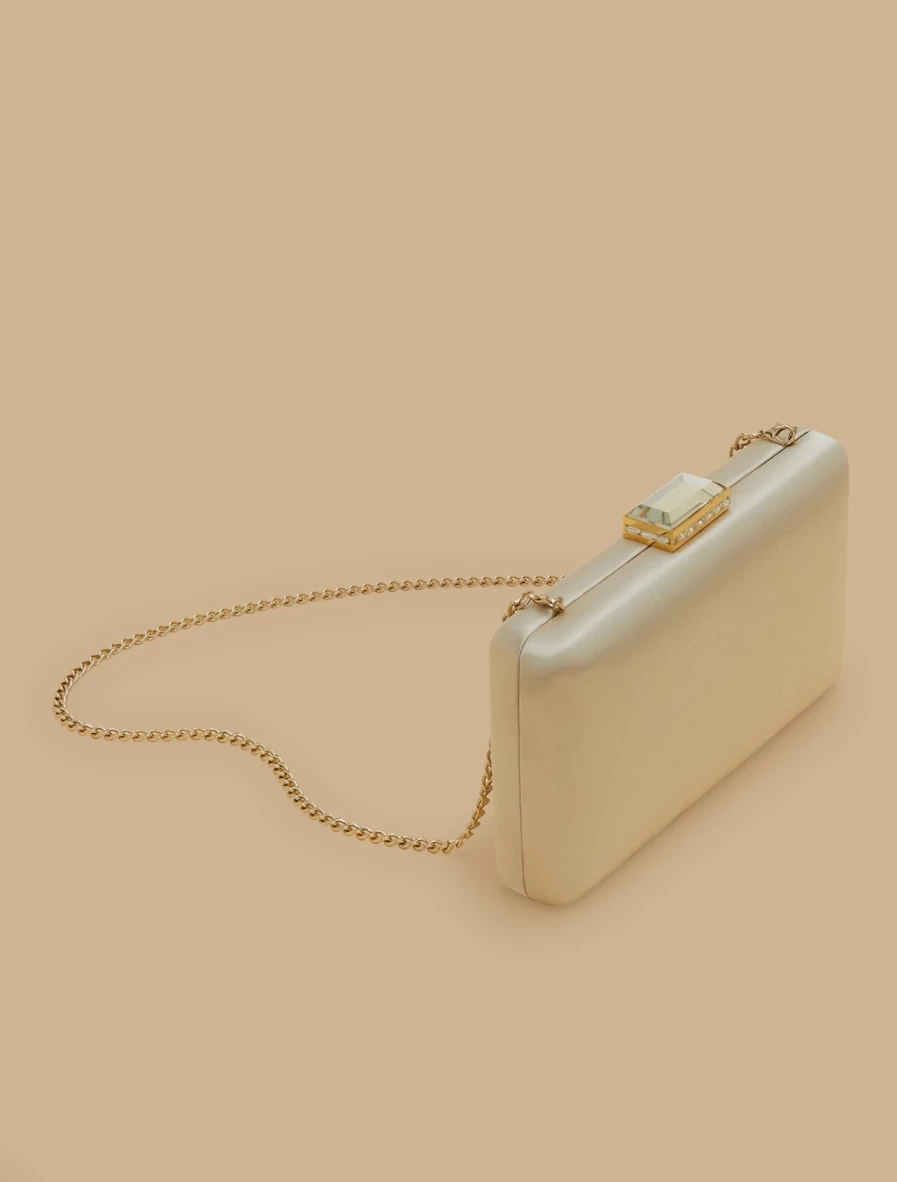 Marina Rinaldi Women's Beige Satin Clutch Bag - Elegant Evening Handbag