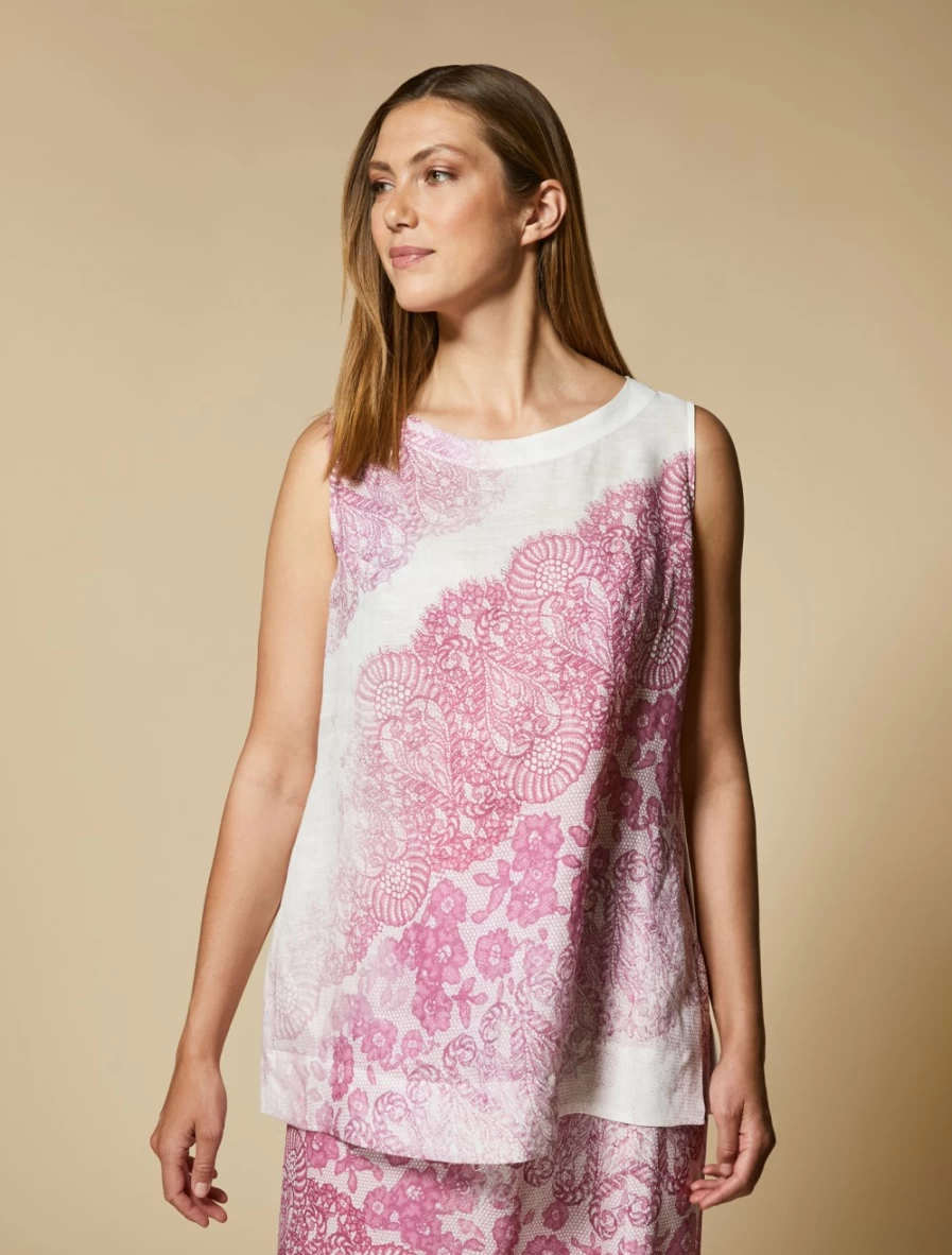 Marina Rinaldi Women's Pink Printed Linen Top