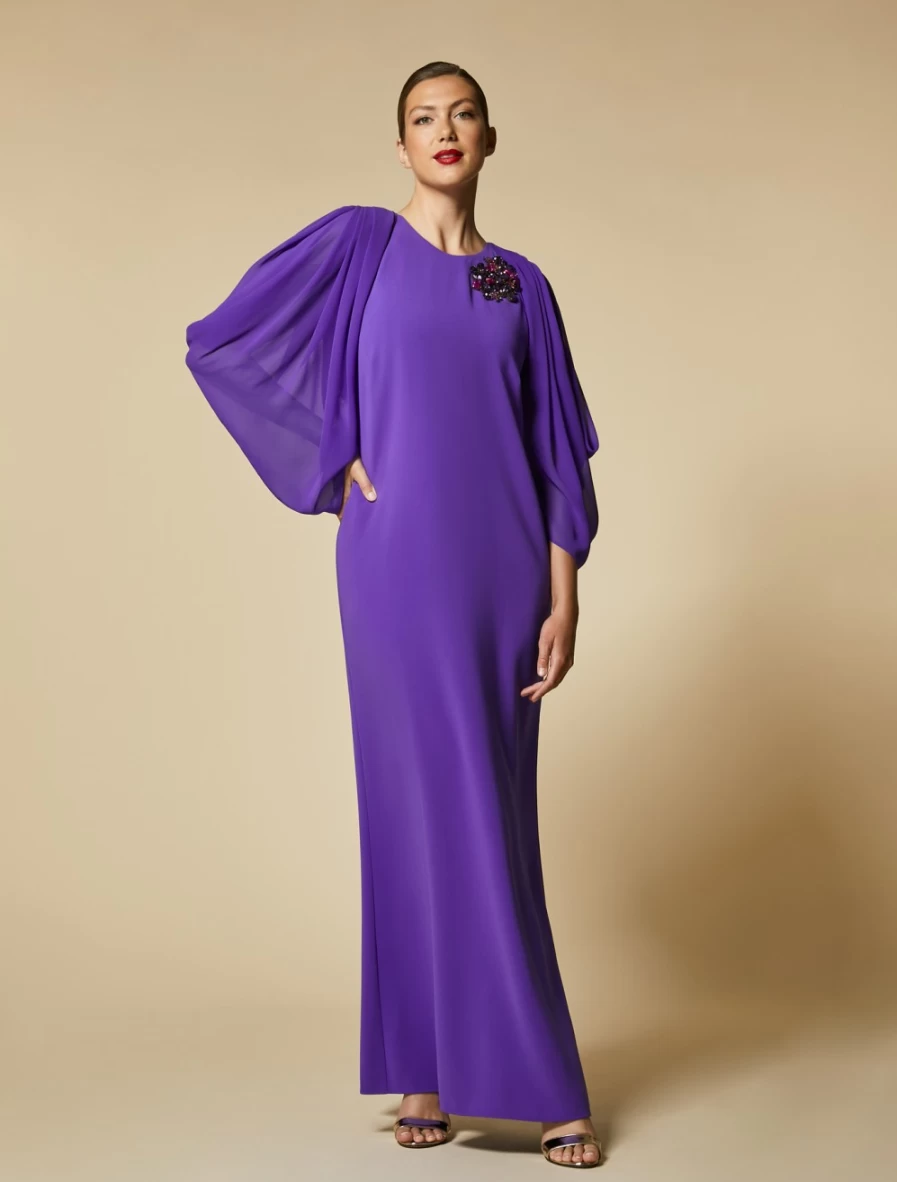 Marina Rinaldi Women's Purple Triacetate Dress with Crepe Sleeves