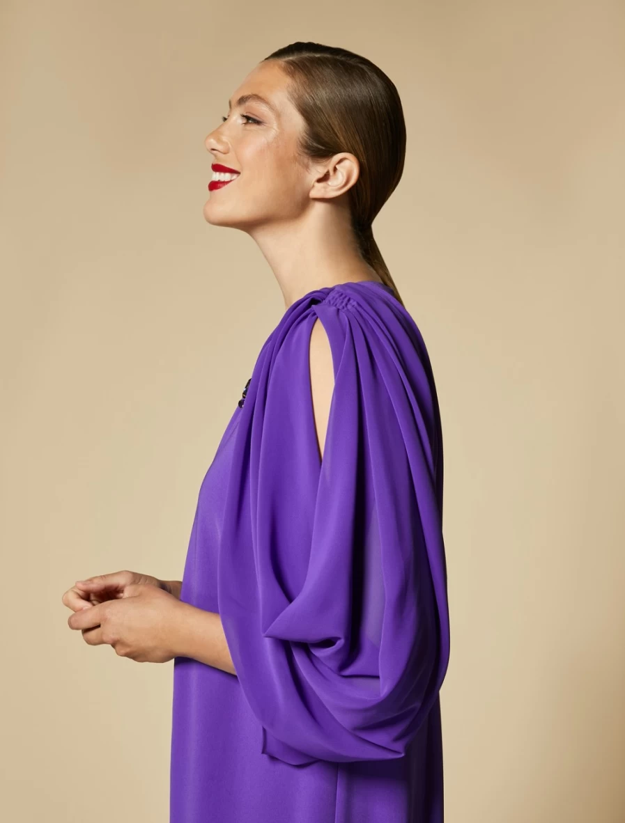 Marina Rinaldi Women's Purple Triacetate Dress with Crepe Sleeves