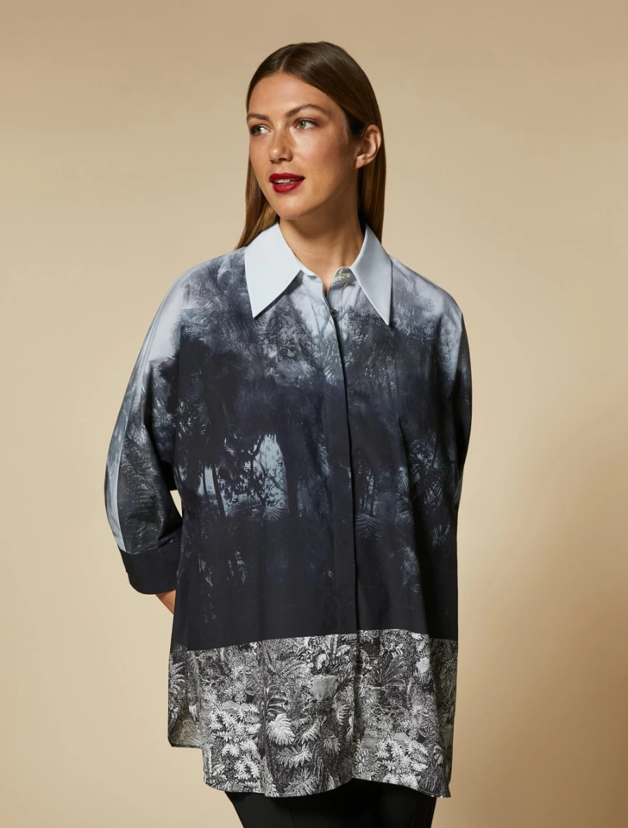 Marina Rinaldi Women's Dark Navy Printed Poplin Tunic Top