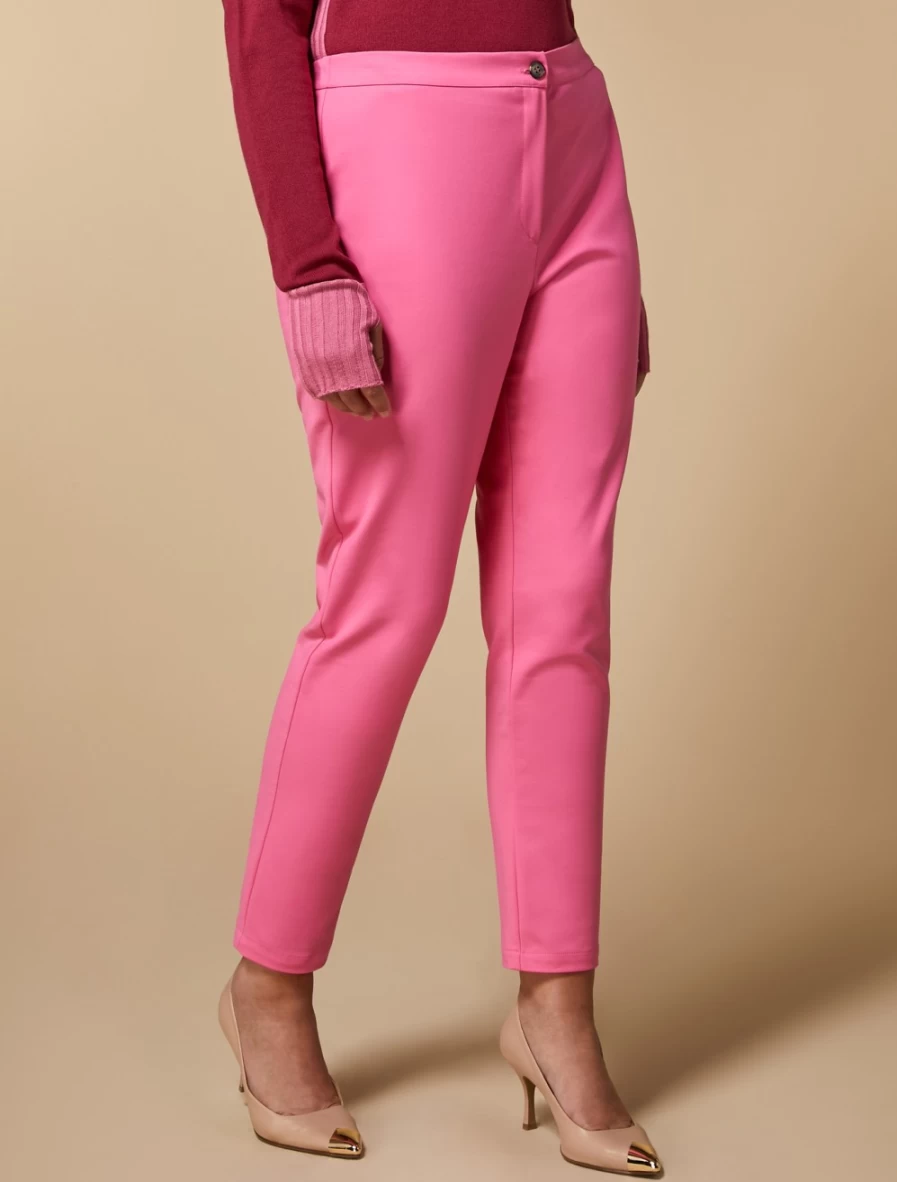 "Marina Rinaldi Women's Pink Cotton-Blend Trousers | Comfortable & Stylish"