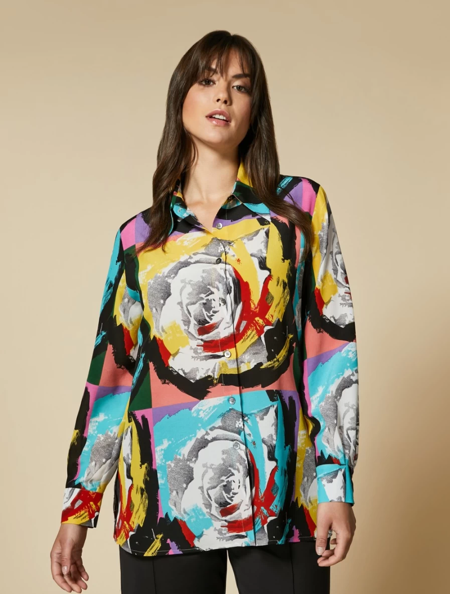 "Marina Rinaldi Women's Yellow Printed Crepe De Chine Shirt"
