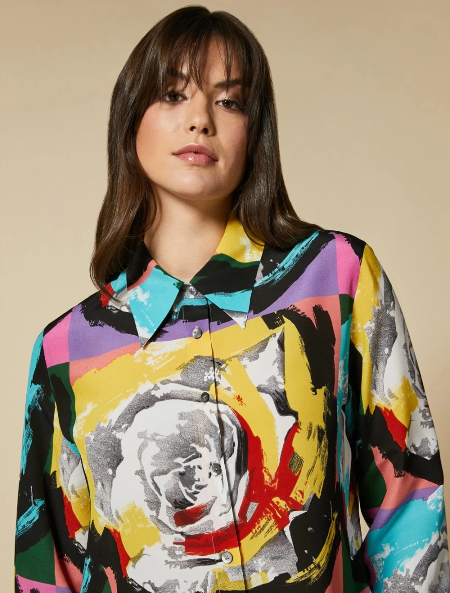 "Marina Rinaldi Women's Yellow Printed Crepe De Chine Shirt"