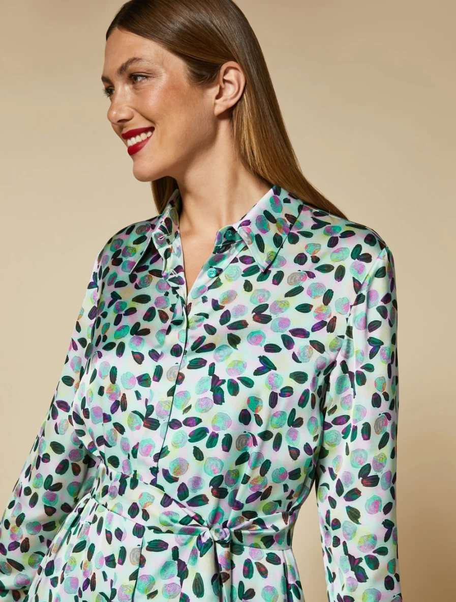 Marina Rinaldi Women's Ski Blue Satin Shirt Dress