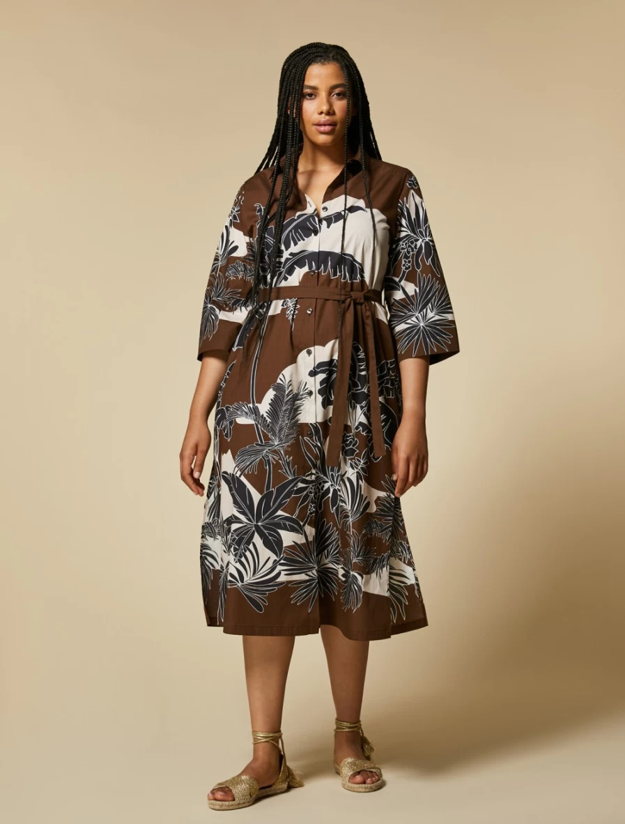 Marina Rinaldi Women's Dark Brown Printed Poplin Dress