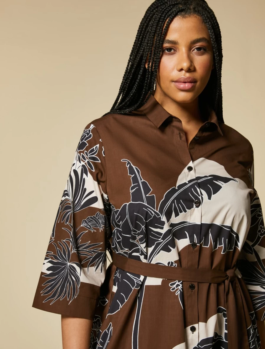 Marina Rinaldi Women's Dark Brown Printed Poplin Dress