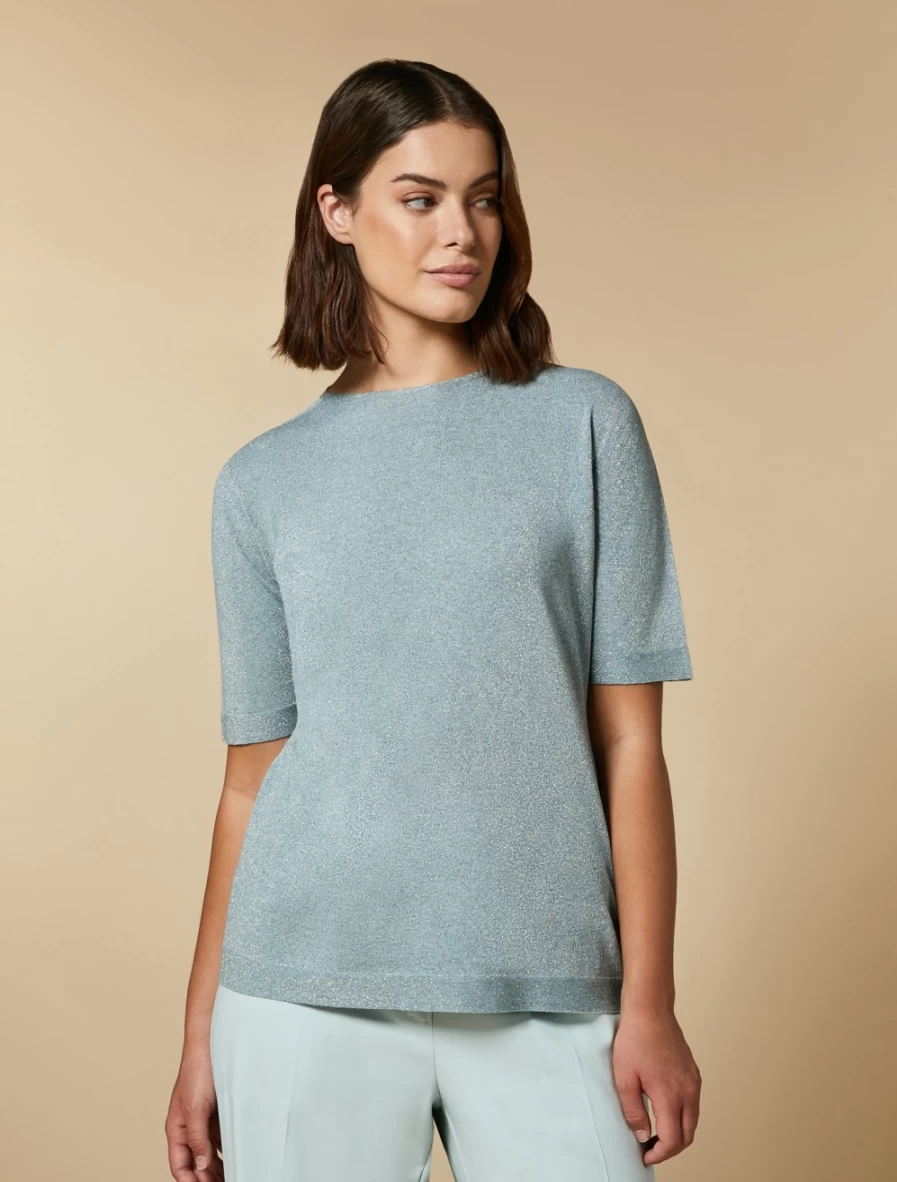 Marina Rinaldi Women's Ski Blue Seamless Lurex Yarn Jumper