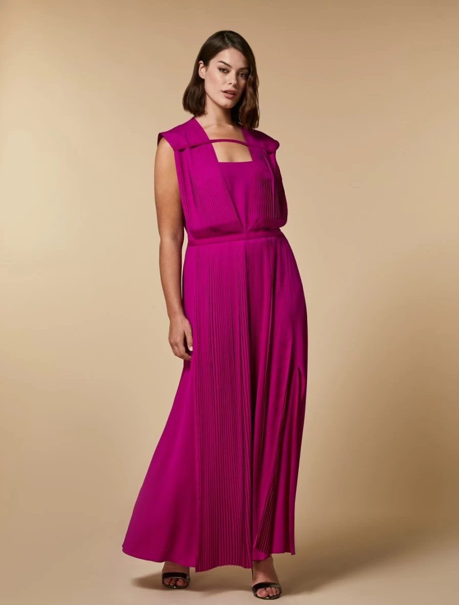 Marina Rinaldi Women's Fuchsia Pleated Crepe Dress
