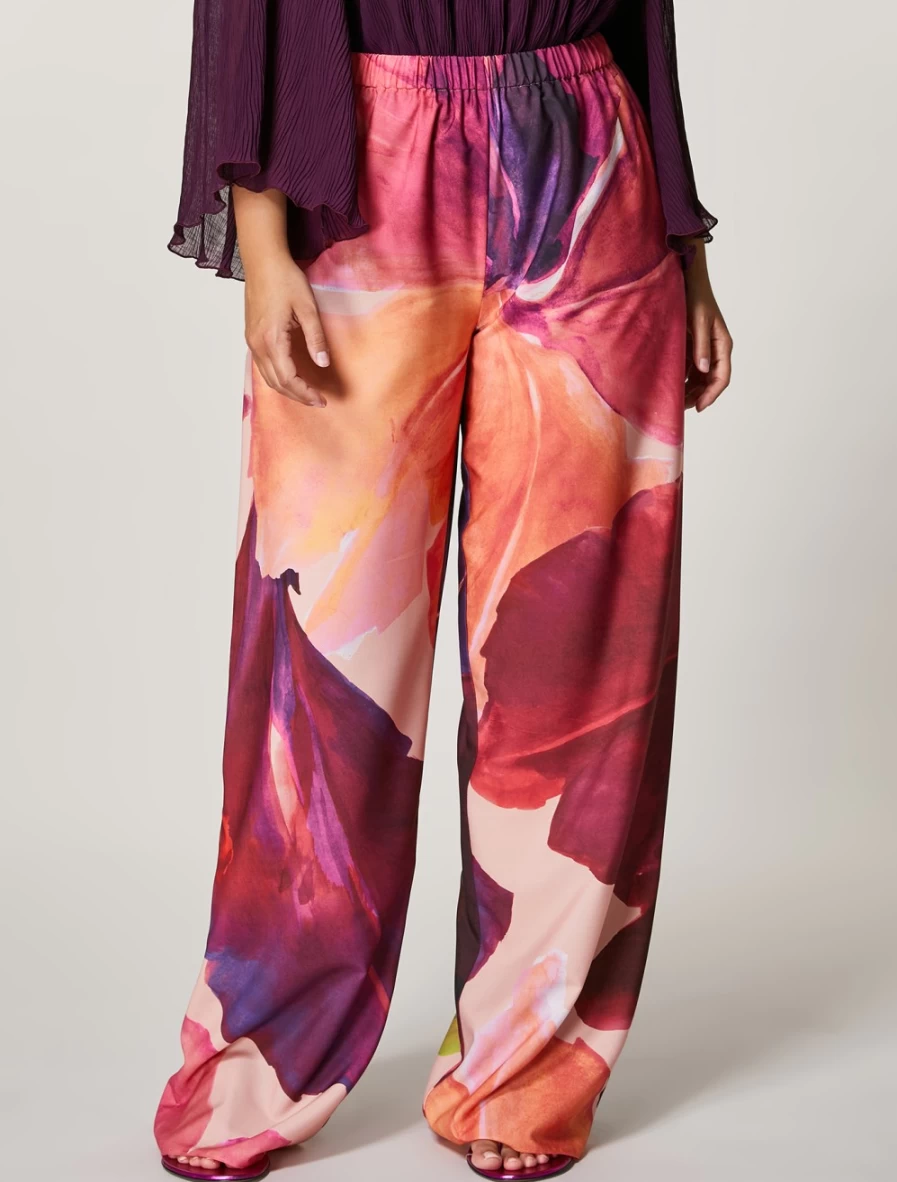 Marina Rinaldi Women's Pink Printed Crepe De Chine Trousers