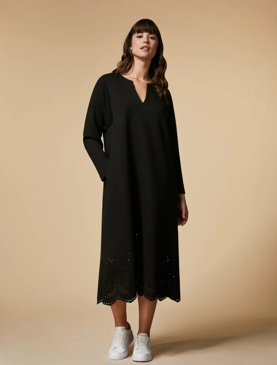 Marina Rinaldi Women's Black Long Embroidered Jersey Dress