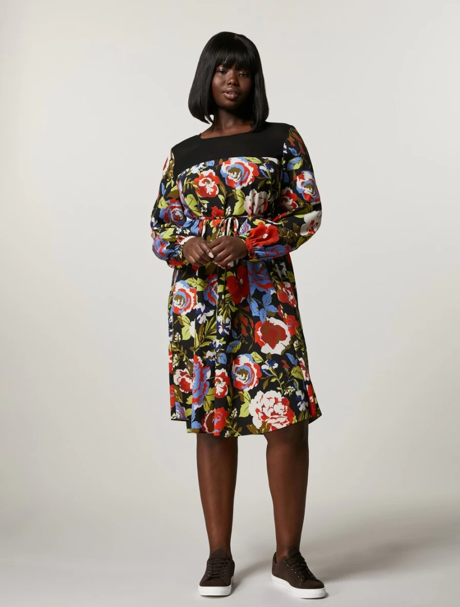 "Marina Rinaldi Women's Black Crepe De Chine & Georgette Elegant Dress"