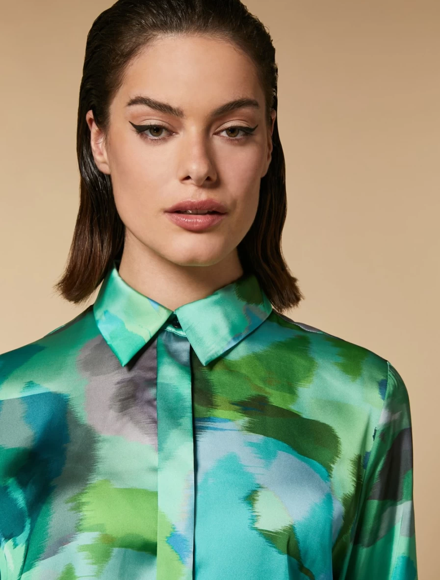 Marina Rinaldi Women's Green Printed Satin Shirt - Elegant Feminine Blouse