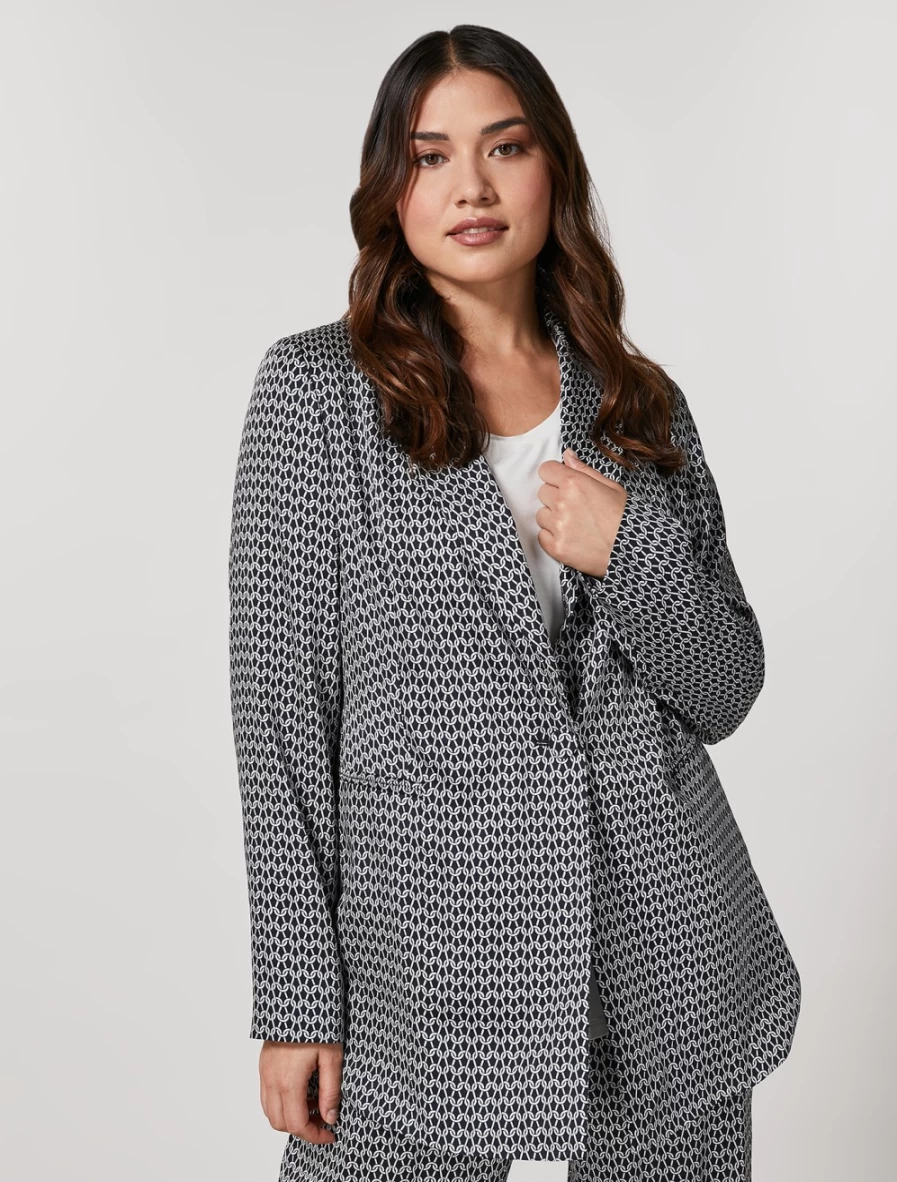 Marina Rinaldi Women's Dark Navy Printed Twill Blazer | Classic Tailored Jacket