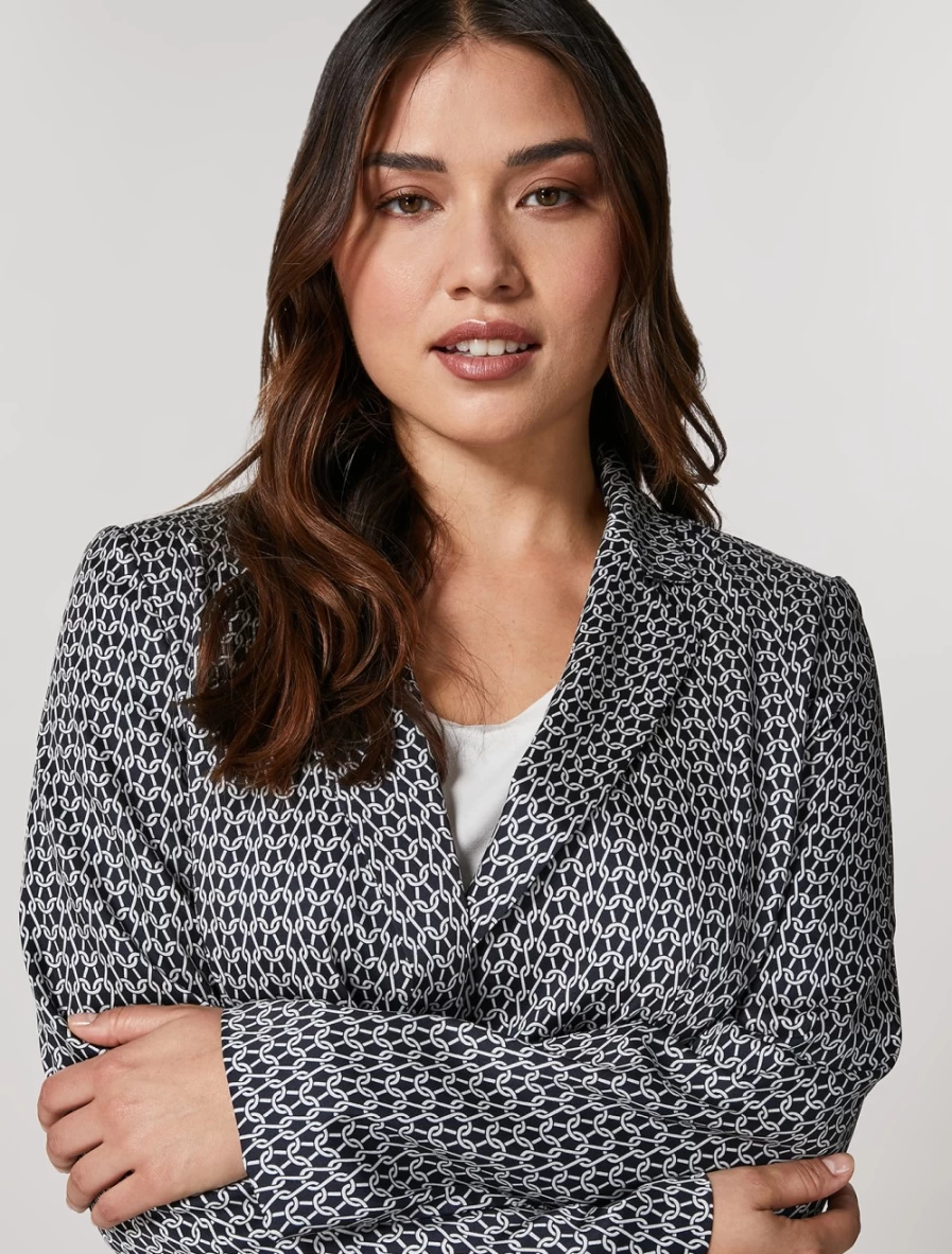 Marina Rinaldi Women's Dark Navy Printed Twill Blazer | Classic Tailored Jacket