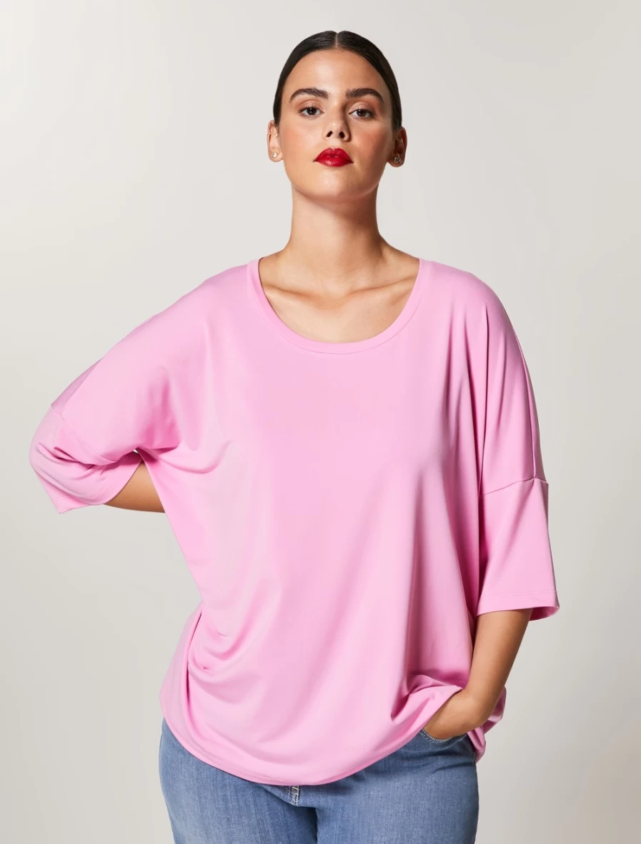 Marina Rinaldi Women's Pink Fluid Jersey T-Shirt - Soft Comfort Fit Top