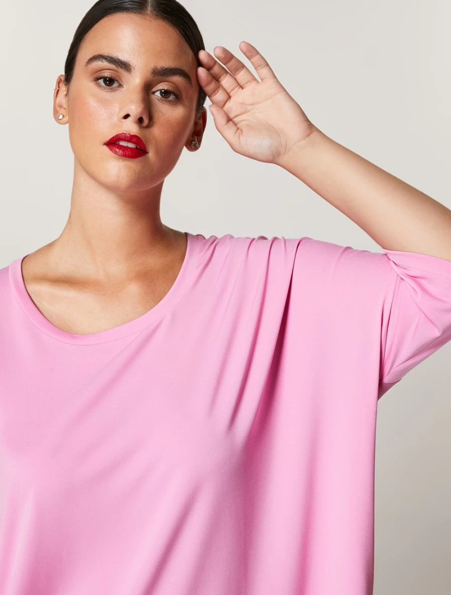 Marina Rinaldi Women's Pink Fluid Jersey T-Shirt - Soft Comfort Fit Top