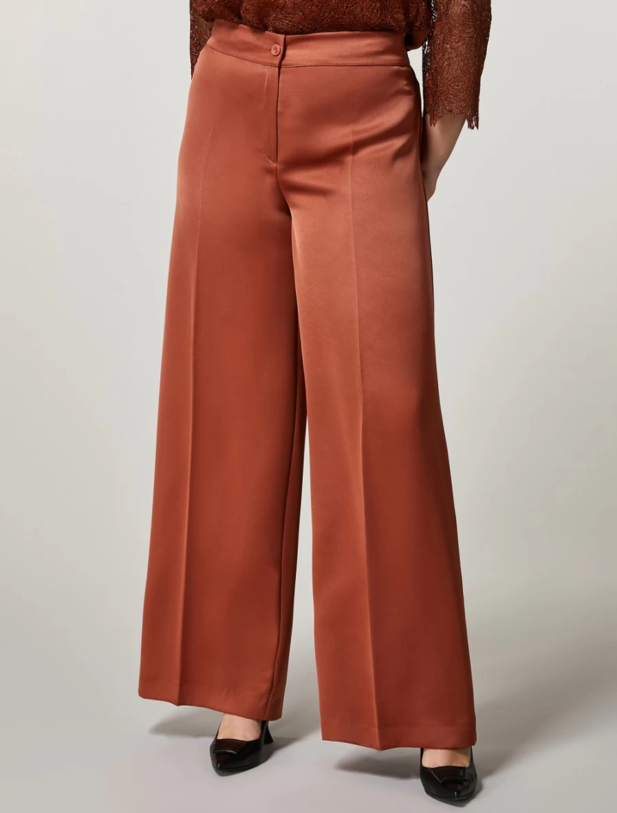 Marina Rinaldi Women's Rust Crepe Envers Satin Trousers