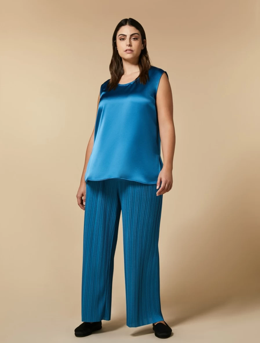 Marina Rinaldi Women's Pleated Jersey Trousers in Turquoise - Comfortable & Stylish
