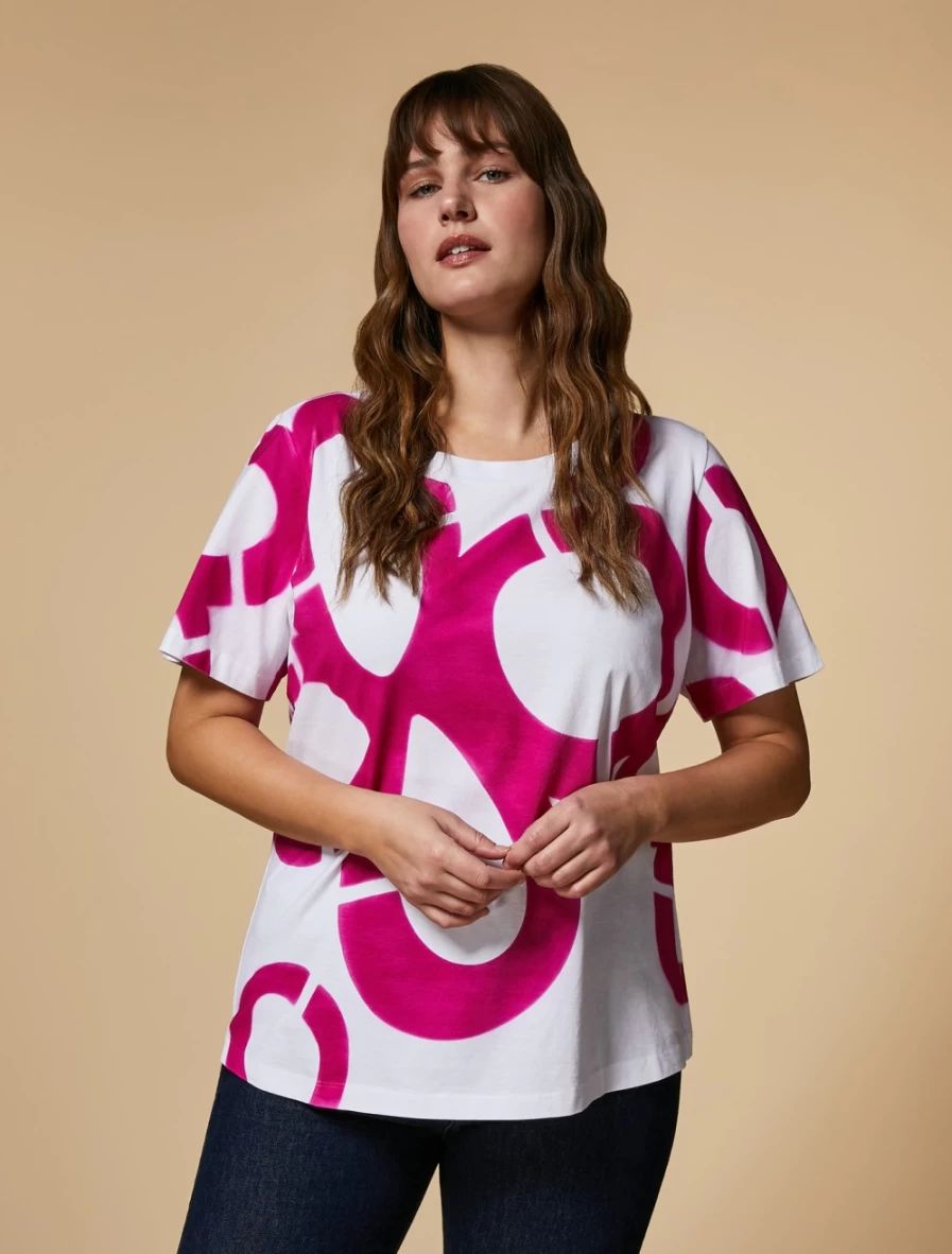 Marina Rinaldi Women's White Airbrushed-Print Cotton T-Shirt