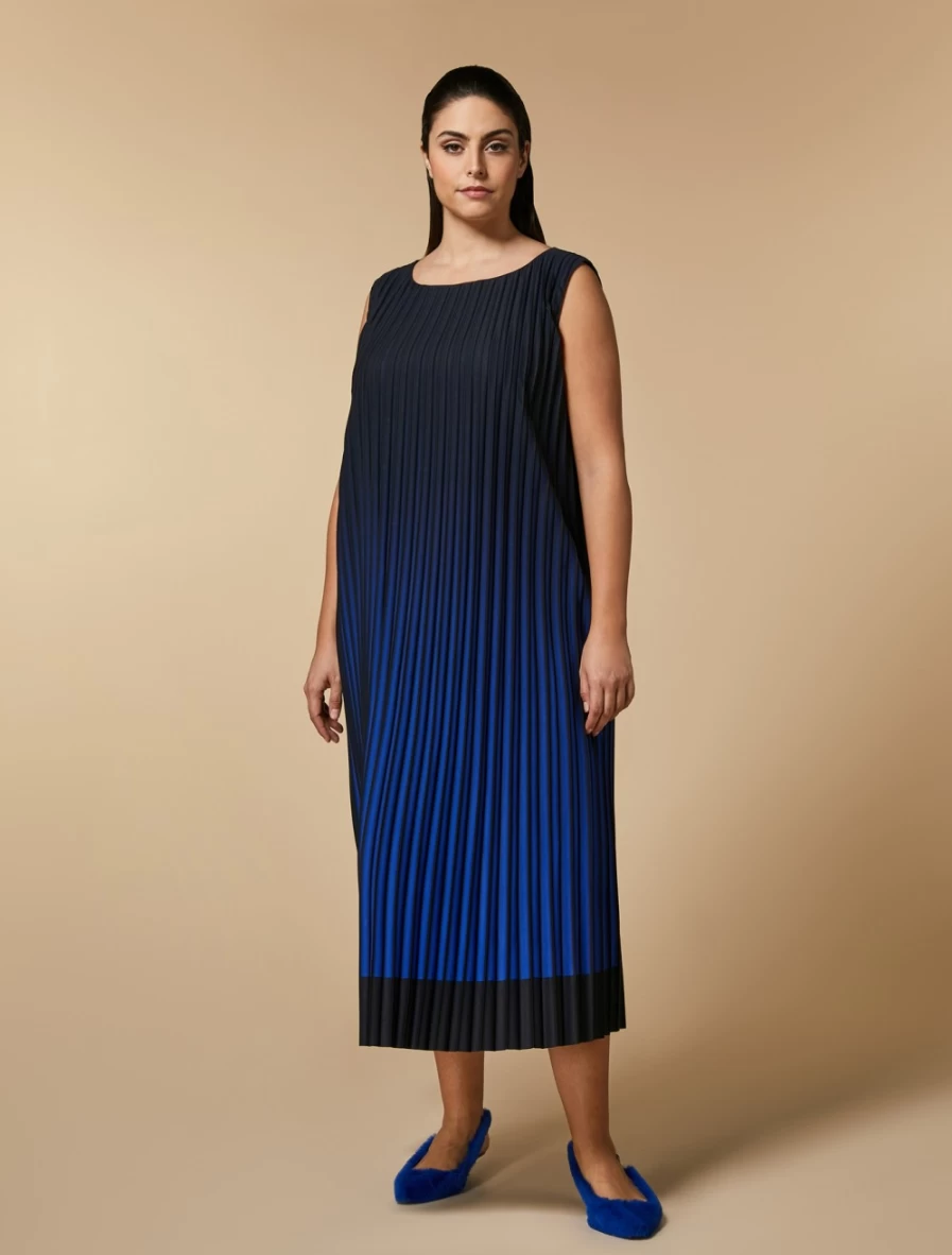 Marina Rinaldi Women's China Blue Pleated Crepe De Chine Dress