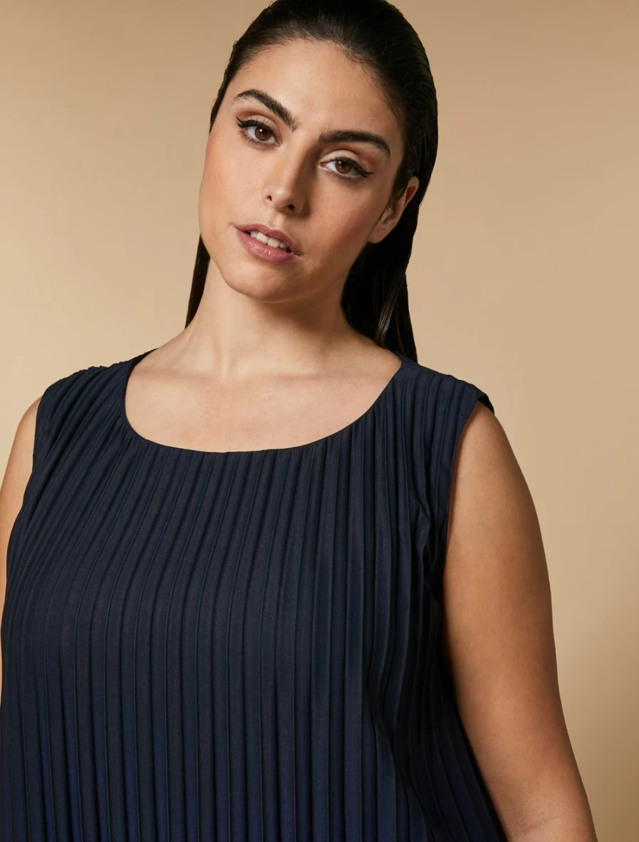 Marina Rinaldi Women's China Blue Pleated Crepe De Chine Dress