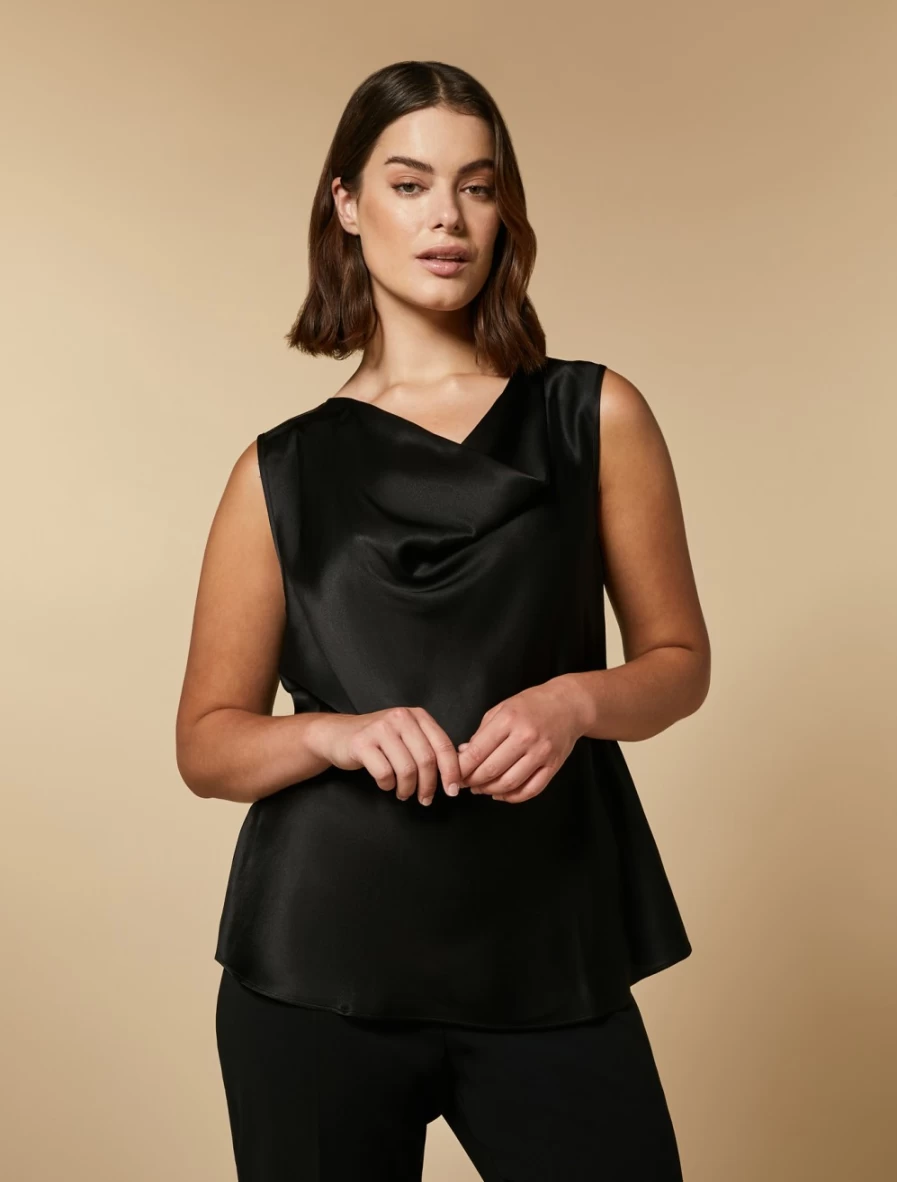 Marina Rinaldi Women's Black Lightweight Satin Top - Elegant Blouse for Casual & Evening Wear