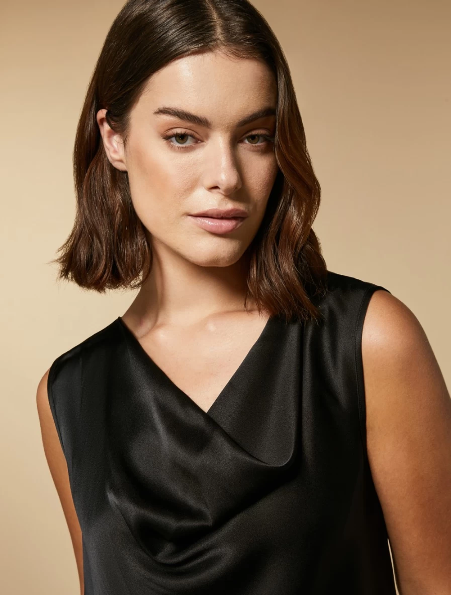 Marina Rinaldi Women's Black Lightweight Satin Top - Elegant Blouse for Casual & Evening Wear