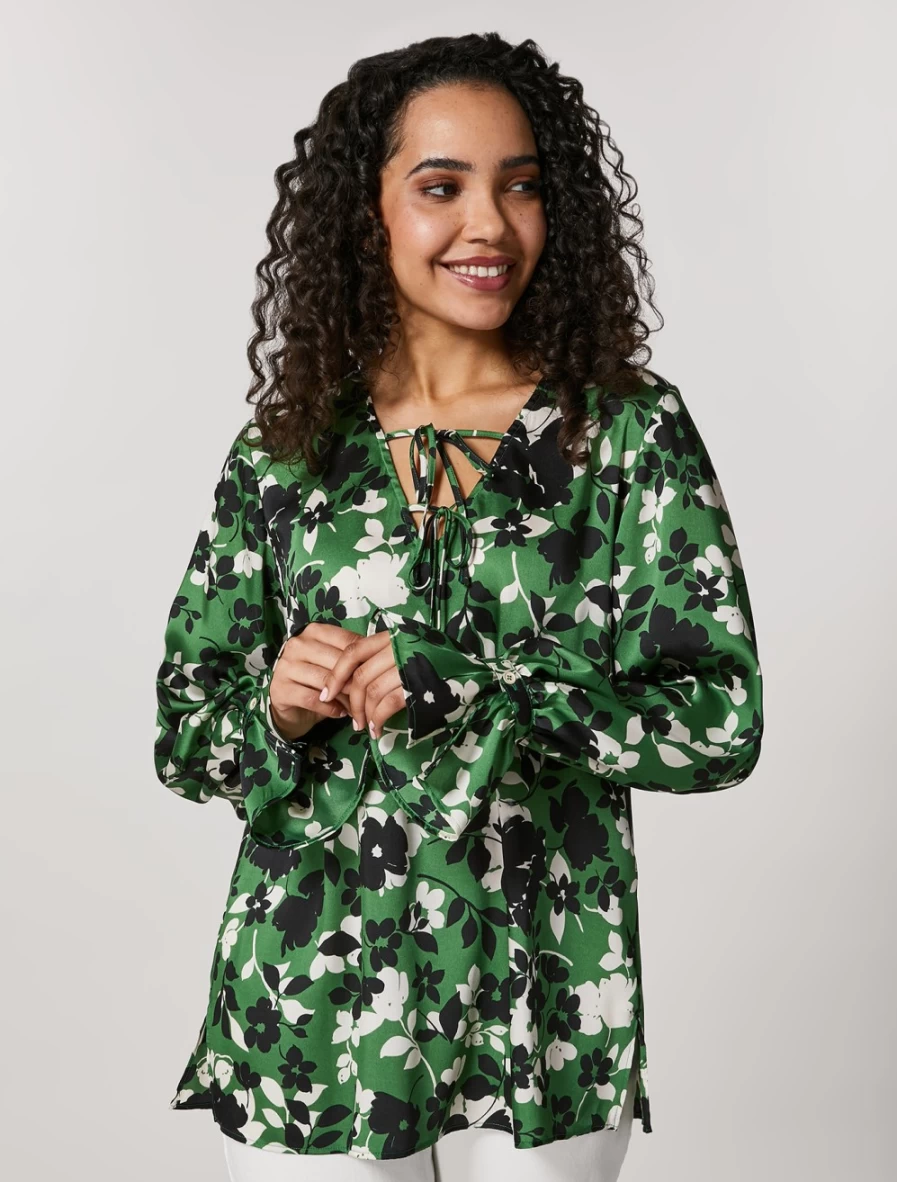 Marina Rinaldi Women's Green Printed Twill Blouse