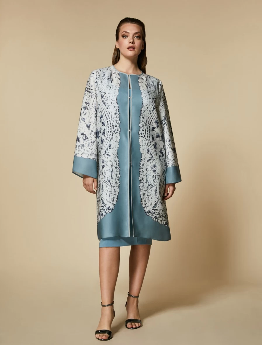 "Marina Rinaldi Women's Ski Blue Printed Gazar Duster Coat"