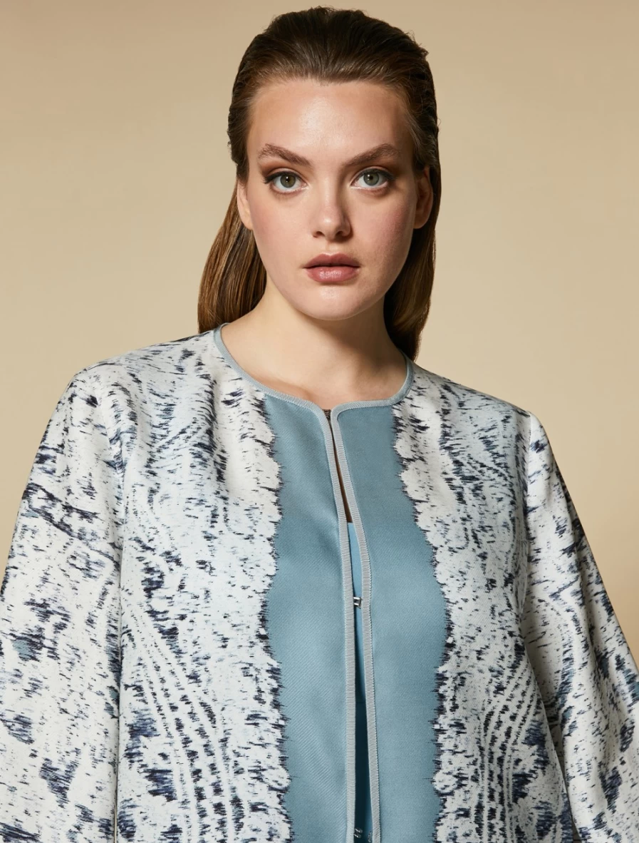 "Marina Rinaldi Women's Ski Blue Printed Gazar Duster Coat"