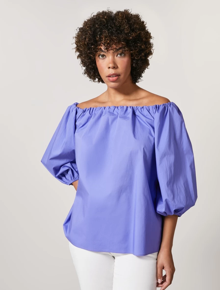 "Marina Rinaldi Women's Ski Blue Cotton Poplin Top"