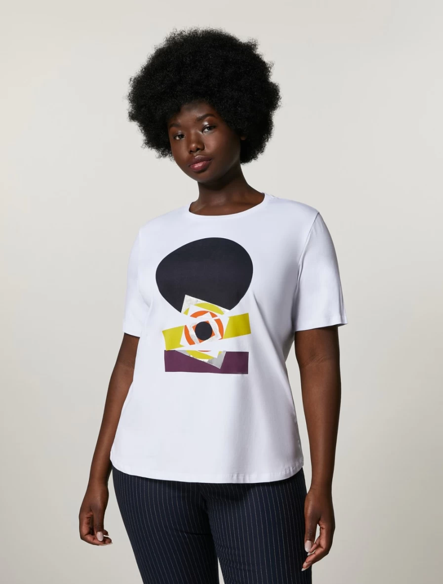 "Marina Rinaldi Women's White Cotton Jersey T-Shirt"