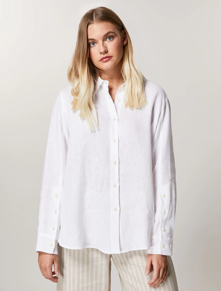 "Marina Rinaldi Women's White Linen Shirt – Breathable Summer Top"