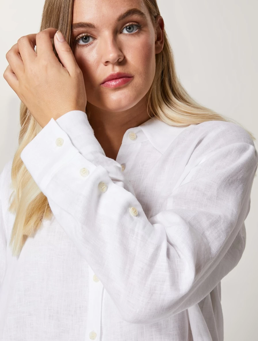 "Marina Rinaldi Women's White Linen Shirt – Breathable Summer Top"