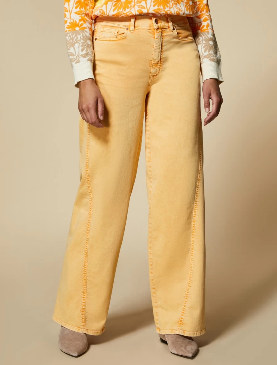 Marina Rinaldi Women's Orange Wide-Leg Trousers in Marble-Effect Bull Denim