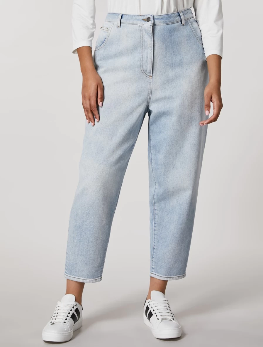 Women's Marina Rinaldi Ski Blue Cotton Denim Trousers - High-Waisted Slim Fit Jeans