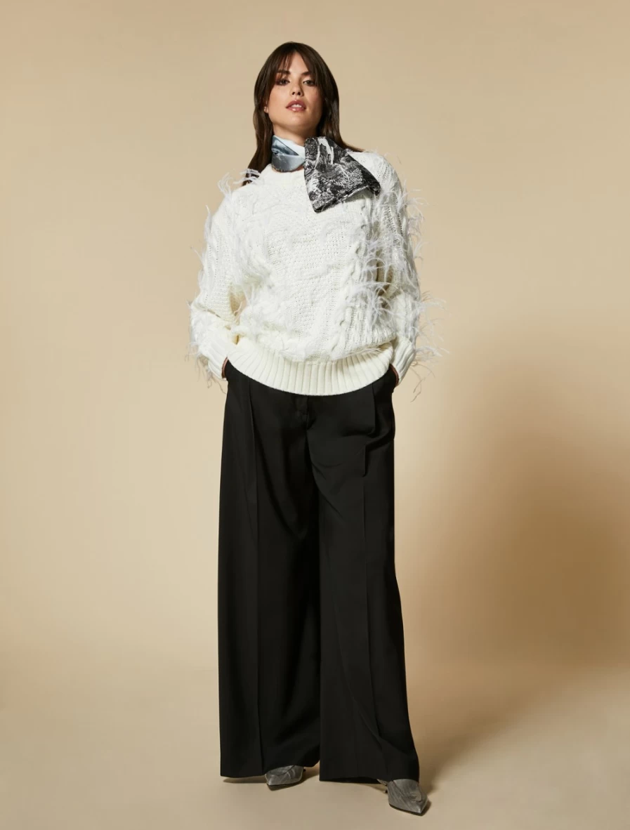 Marina Rinaldi Women's White Wool-Blend Sweater with Feather Details