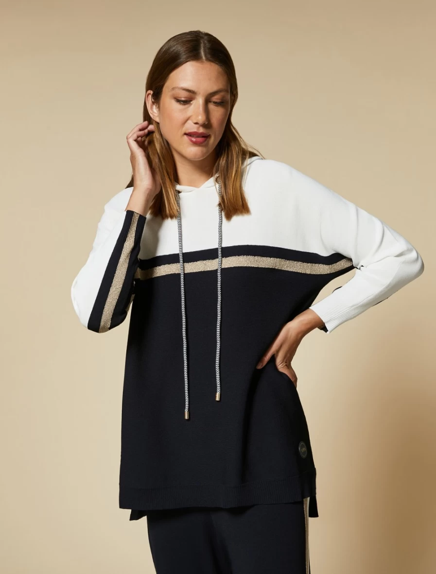 "Marina Rinaldi Women's Dark Navy Inlay Sweater | Elegant Knitwear"