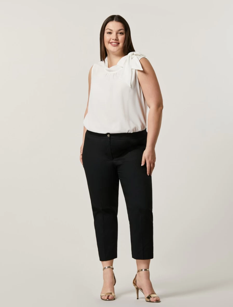 "Marina Rinaldi Women's Black Cotton Twill Trousers | Classic Comfort & Style"