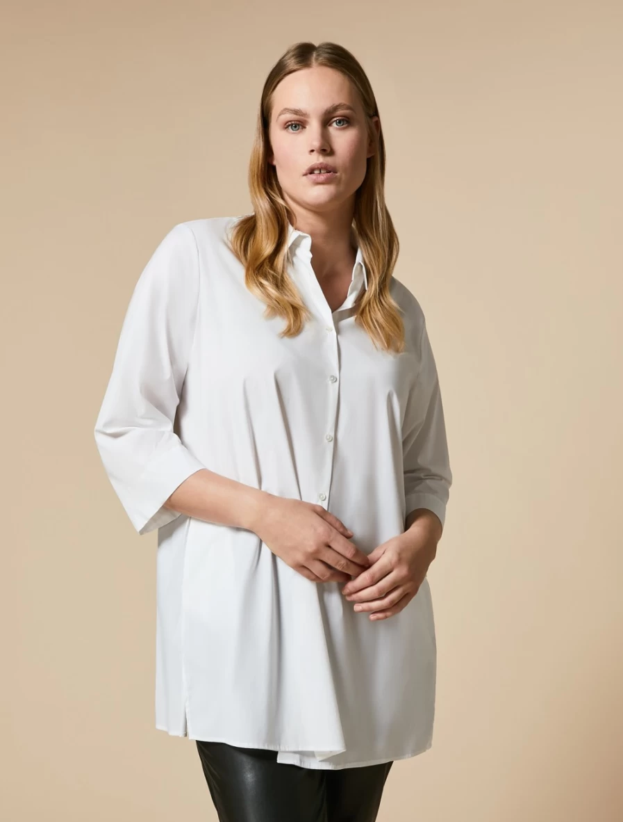 "Marina Rinaldi Women's White Stretch Poplin Shirt – Comfortable & Stylish"