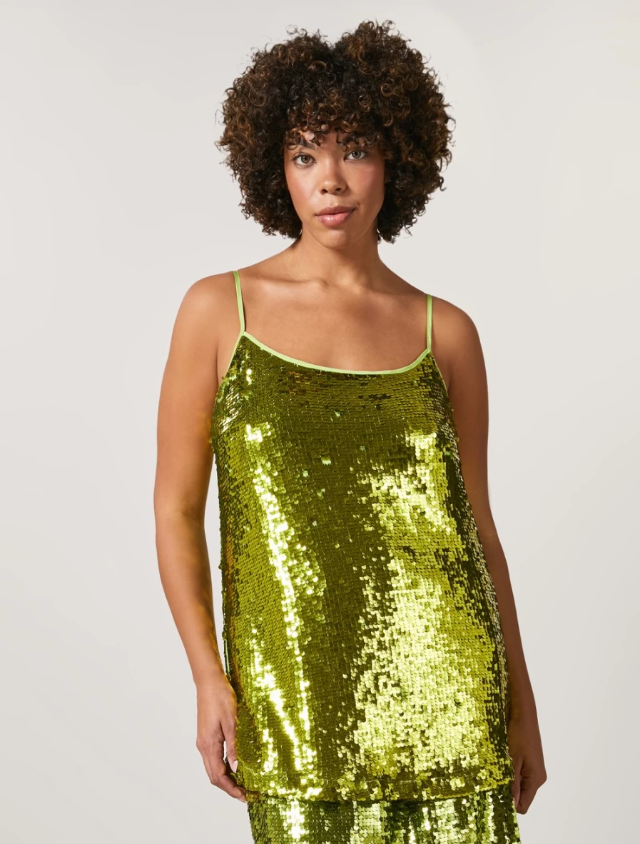 Marina Rinaldi Women's Green Embroidered Tulle Sequin Top