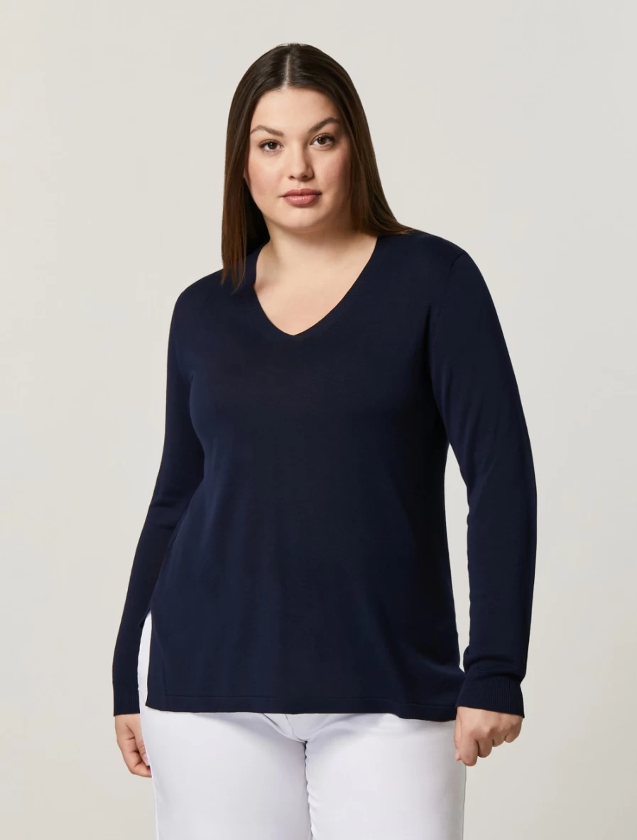 Marina Rinaldi Women's Dark Navy Oversized Viscose Crepe Sweater